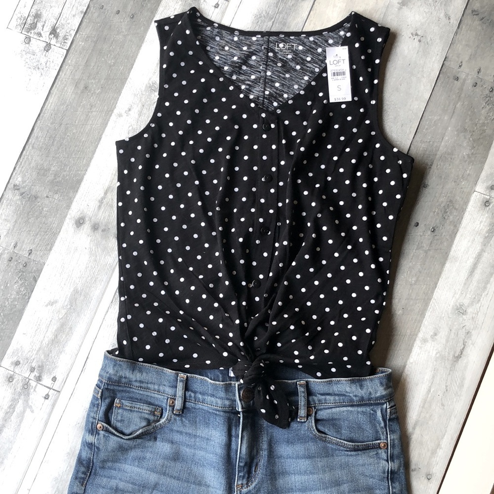 Loft black tie front tank